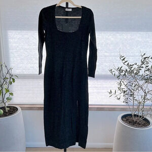 Naadam Square Neck Wool Linen Knit Midi Dress Heather Charcoal Grey Small NWT